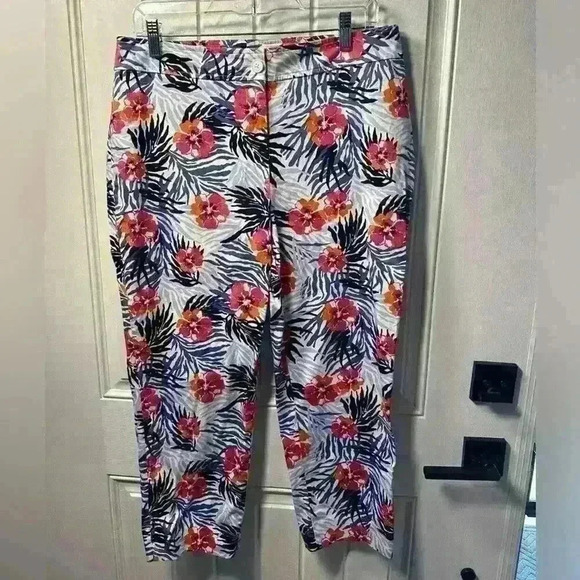 Talbots Floral Blue Pink Women’s Crop Pants size 10 - Picture 1 of 3